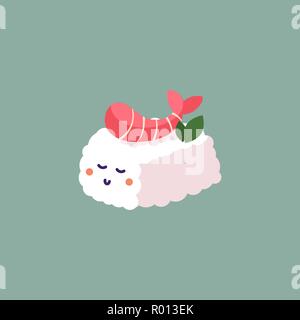 Gamberetti nigiri sushi tradizionale Giapponese cibo illustrazione vettoriale. Illustrazione Vettoriale