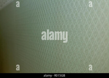 Verde strisce di velluto Tessuto close-up. La consistenza del tessuto in velluto a coste come sfondo. La direzione diagonale di thread. Green check pattern backgroun canvas Foto Stock