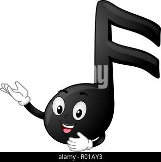 Illustrazione di un Nero un sedicesimo di nota mascotte presentare qualcosa Foto Stock