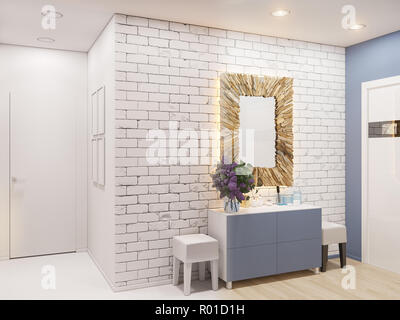 3d illustrazione dell'interior design di un appartamento in stile scandinavo. Foto Stock