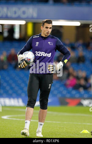 Kelle Roos del Derby County durante l EFL Carabao Cup Round di 16 match tra Chelsea e Derby County a Stamford Bridge, Londra, Inghilterra il 31 ottobre 2018. Foto di Carlton Myrie. Solo uso editoriale, è richiesta una licenza per uso commerciale. Nessun uso in scommesse, giochi o un singolo giocatore/club/league pubblicazioni. Foto Stock