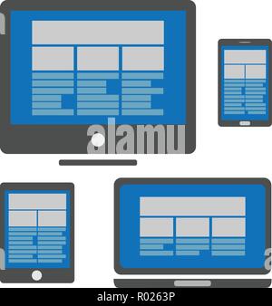 Monitor per computer, smartphone, laptop e tablet vettore concettuale Illustrazione Vettoriale