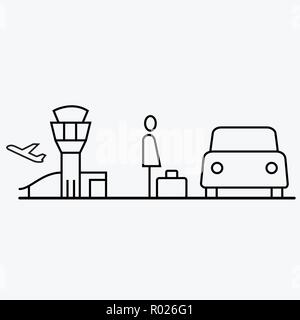 Persona con una valigia vicino all'aeroporto Illustrazione Vettoriale