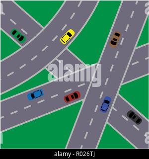 La sovrapposizione di strade con vetture di diversi colori Illustrazione Vettoriale
