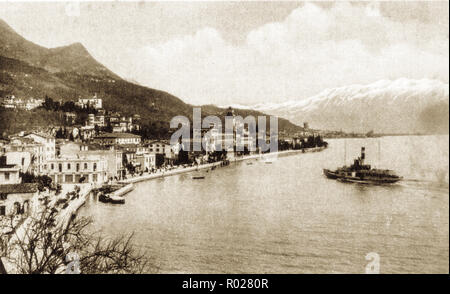 Italia Lombardia Gardone Riviera - Cartolina di Gardone Riviera con Grand Hotel Gardone nel 1910 Foto Stock