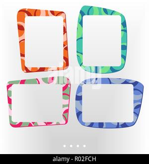 Vettore cornici colorate per le foto o immagine. Cornice decorativa in sfumature di arancione, verde, blu e rosso rubino. Vettore isolato su sfondo bianco Illustrazione Vettoriale