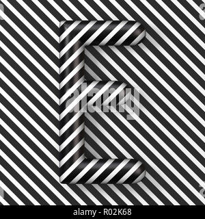 Le strisce bianche e nere lettera E 3D render illustrazione Foto Stock