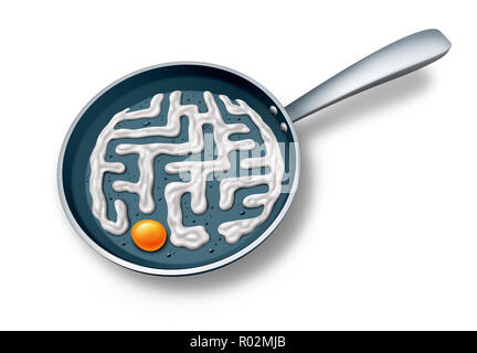 La prima colazione di mattina di buon concetto come un uovo fritto a forma di un labirinto o labirinto come 3D'illustrazione su uno sfondo bianco. Foto Stock