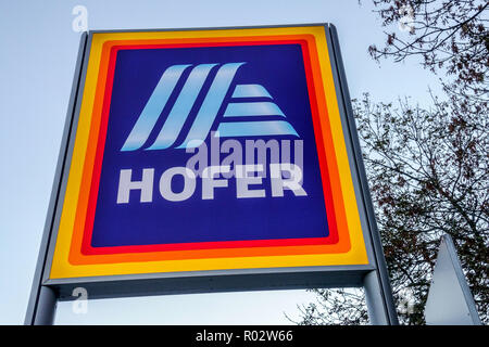 Logo Hofer, sconto supermercato, Vienna, Austria Foto Stock