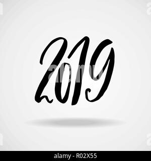 2019. Moderno pennello asciutto lettering. Grunge Felice Anno Nuovo design della scheda. Illustrazione Vettoriale. Illustrazione Vettoriale