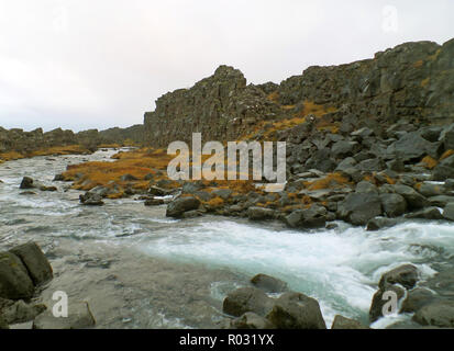 Oxara River a Thingvellir National Park, Golden Circle, Regione meridionale di Islanda Foto Stock