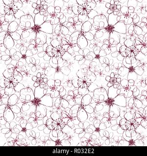 Vettoriale sofisticata floreale magenta seamless pattern su sfondo bianco. Summery, festosa e divertente. Illustrazione Vettoriale