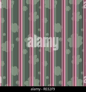 Vettore di sofisticati floreale verde seamless pattern sul rosa e magenta sfondo striato. Summery, festosa e divertente. Illustrazione Vettoriale