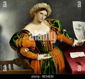 Lorenzo Lotto, Ritratto di una donna ispirata dalla Lucretia 1533 olio su tela, National Gallery di Londra, Inghilterra. Foto Stock