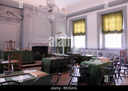 Interno di Independence Hall, luogo della firma originale della dichiarazione di indipendenza (1776), Philadelphia, Pennsylvania, STATI UNITI D'AMERICA Foto Stock