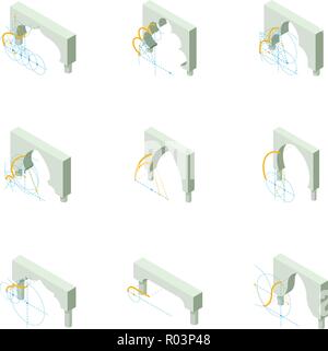 Costruire un arco set di icone, stile isometrico Illustrazione Vettoriale