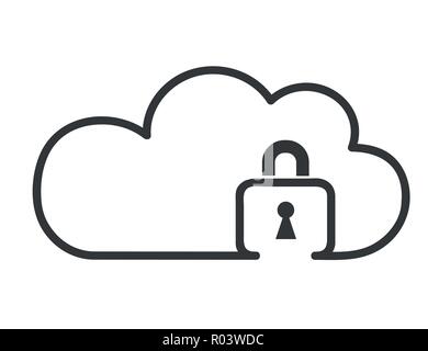 Calcolatore di cloud storage con serratura di sicurezza concetto simbolo icona di semplice illustrazione vettoriale EPS10 Illustrazione Vettoriale