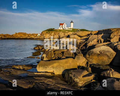 Cape Neddick faro, Nubble, situato a York, Maine, Stati Uniti d'America Foto Stock