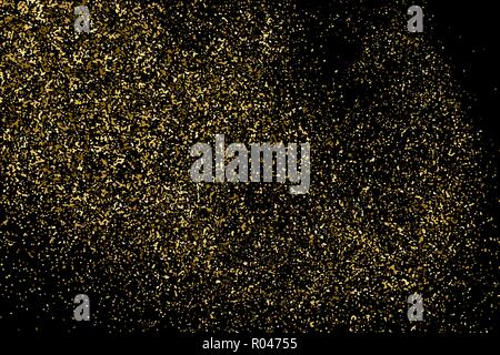 Oro Glitter Texture isolati su nero. Le particelle di colore ambra colore. Sfondo celebrativo. Golden esplosione di coriandoli. Elemento di design. Illustrazione Vettoriale