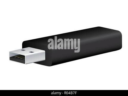 Illustrazione realistica del black Drive Flash USB con connettore, isolati su sfondo bianco - vettore Illustrazione Vettoriale