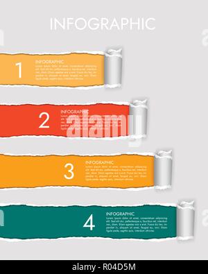 Infographics moderno con rottura di carta con bordo rullato e testo. È possibile utilizzare per il flusso di lavoro di impaginazione o fase o banner - vettore Illustrazione Vettoriale