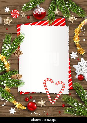 Candy Cane e rami di pino Illustrazione Vettoriale