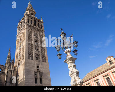 La Giralda (campanile), la Cattedrale di Siviglia, Sito Patrimonio Mondiale dell'UNESCO, Siviglia, in Andalusia, Spagna, Europa Foto Stock