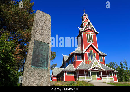 Doga Buksnes Chiesa, Gravdal Village, Isole Lofoten, Nordland County, artiche, Norvegia, Scandinavia, Europa Foto Stock