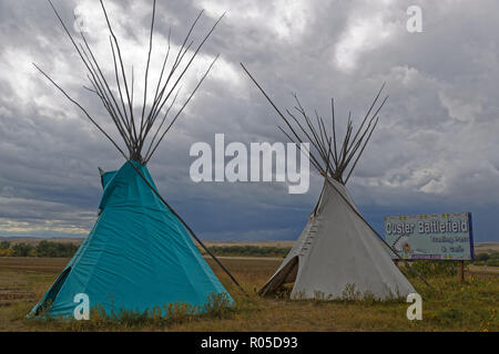 LITTLE Big Horn, Montana, 20 Settembre 2018 : Indian tende al trading post di Little Bighorn Battlefield. Foto Stock