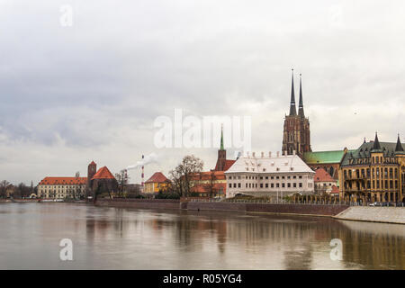 Ostrow Tumski (isola) sul fiume Oder, Wroclaw, Slesia, Polonia Foto Stock