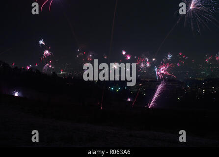 Capodanno fuochi d'artificio su Vienna, Austria Foto Stock