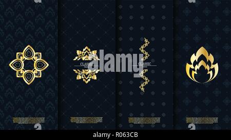 Modello di packaging di tailandese esotica design pattern concetto di elemento di sfondo navy disegno vettoriale, inclusivo di modello swatch Illustrazione Vettoriale