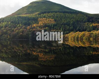 Il Carling Knott e Holme legno riflette in Loweswater, Parco Nazionale del Distretto dei Laghi, Cumbria, England, Regno Unito Foto Stock