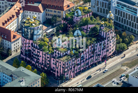 Vista aerea, Verde Citadell, Casa Hundertwasser, Arthotel Magdeburg, Magdeburg-Altstadt, Magdeburgo, Sassonia-Anhalt, Germania, DEU, Europa, vista aerea Foto Stock