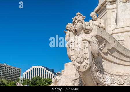 Dettaglio del Marchese di Pombal una rotonda nella città di Lisbona con il monumento a Sebastião José de Carvalho e Melo. Foto Stock