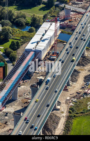 Vista aerea, sito in costruzione nuova costruzione Lennetalbrücke, A45, Am Kahlenberg, Lenne, Hagen, zona della Ruhr, Renania settentrionale-Vestfalia, Germania, Europa Foto Stock