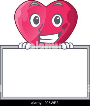 Grinning con scheda cuore di cioccolato sul gelato cartoon Illustrazione Vettoriale