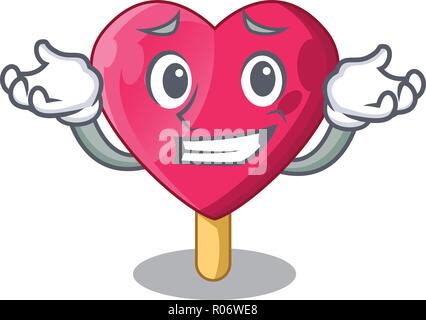 Grinning cuore carattere gelati su candy Illustrazione Vettoriale