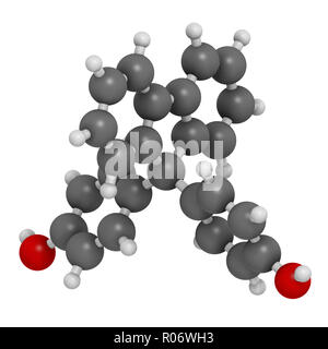 Fluorene-9-bisfenolo (BHPF molecola). Utilizzato come alternativa per il bisfenolo A (BPA) ma è stato trovato per essere Endocrine Disruptor come bene. Il rendering 3D. Gli atomi sono ri Foto Stock