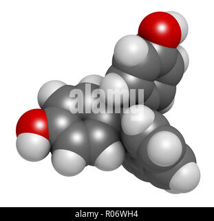 Fluorene-9-bisfenolo (BHPF molecola). Utilizzato come alternativa per il bisfenolo A (BPA) ma è stato trovato per essere Endocrine Disruptor come bene. Il rendering 3D. Gli atomi sono ri Foto Stock