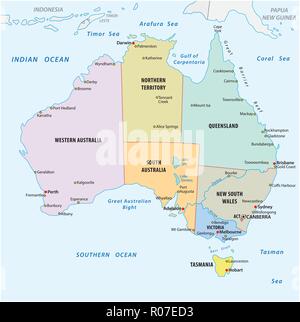 Vettore semplice delineare politiche ed amministrative mappa vettoriale di Australia. Illustrazione Vettoriale