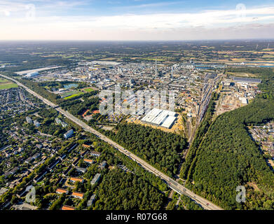 Fotografia aerea, Marl Chemical Park, fabbrica chimica Sasol Germany GmbH, precedentemente Hüls Chemicals, Degussa, ISP Marl GmbH, Hüls, Marl, la zona della Ruhr, N Foto Stock