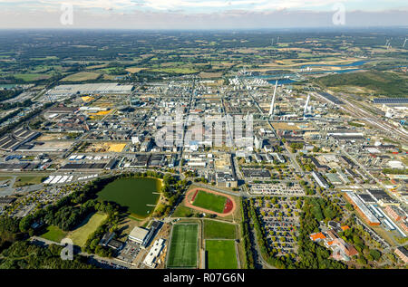 Fotografia aerea, Marl Chemical Park, fabbrica chimica Sasol Germany GmbH, precedentemente Hüls Chemicals, Degussa, ISP Marl GmbH, Hüls, Marl, la zona della Ruhr, N Foto Stock