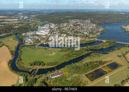 Vista aerea, panoramica meteo, Obergraben, Ruhr, Harkortsee, acqua power plant, run-di-fiume power station, dam, bridge, Industrial Estate, RU Foto Stock