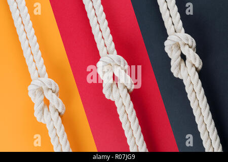 White Ship funi collegate dal nodo della barriera corallina. Su sfondo colorato Foto Stock