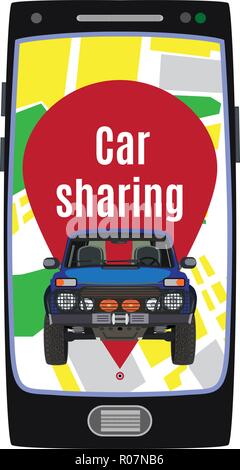 Car sharing service concetto vettoriale illustrazione piatta Illustrazione Vettoriale