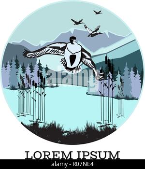 Silhouette di anatra su sfondo natura illustrazione vettoriale Illustrazione Vettoriale