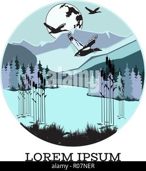 Silhouette di anatra su sfondo natura illustrazione vettoriale Illustrazione Vettoriale