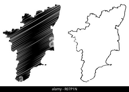 Tamil Nadu (Stati e territori dell'Unione Indiana, Stati federati, la Repubblica dell' India) mappa illustrazione vettoriale, scribble schizzo Tamil Nadu (Madras St Illustrazione Vettoriale