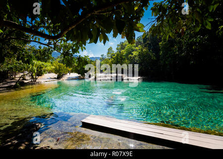 Vista sulla piscina smeraldo in Krabi in Thailandia meridionale. Paesaggio scattate nella bellissima Thung Teao Forest National Park nel sud est asiatico. Foto Stock